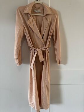 Zara Blush Trench Coat Robe with Self-Tie Belt
